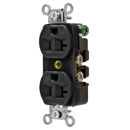 Hubbell Wiring Device-Kellems Straight Blade Receptacle, 5-20R, 20 A, 125V AC, 2 Pole, 3 Wire, Flush Mount, Grounded 5362BKWR